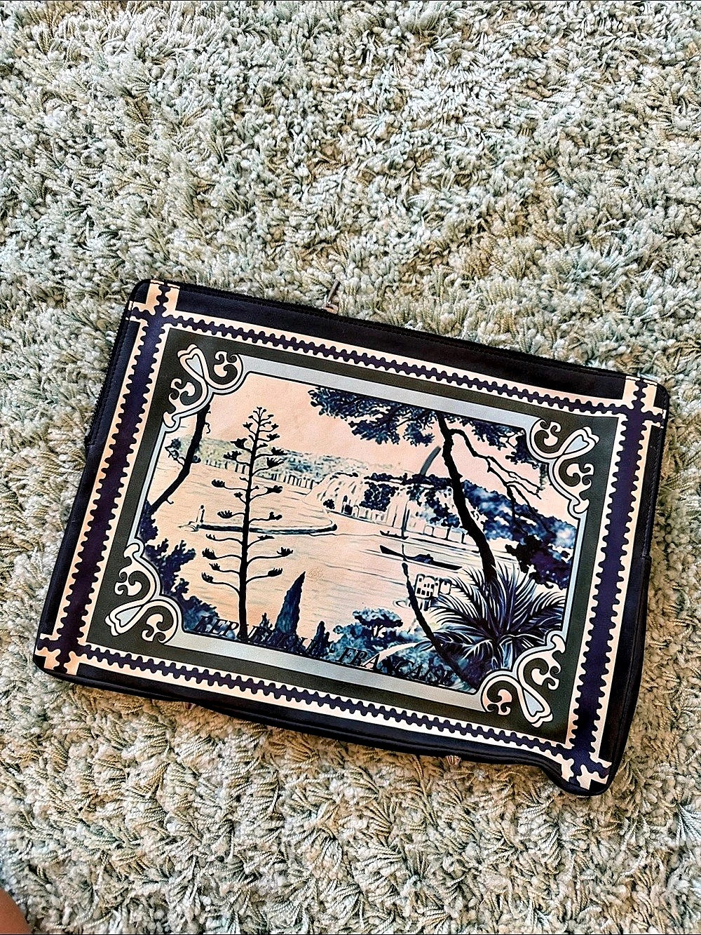 Mary Katrantzou Printed Leather Clutch in Black & Pink